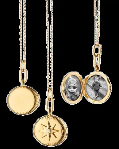 Monica Rich Kosann Gold Round Compass Locket w/ Center White Diamond On A 17 Diamond Cut Disappearing Chain w/ Loop At 16 | Thumbnail 2