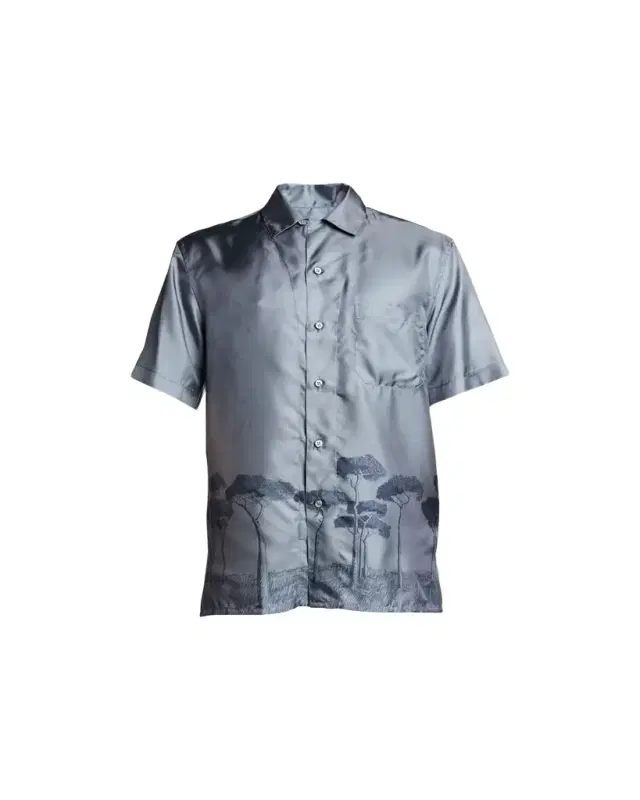 Men's Roman Tree-Print Silk Camp Shirt