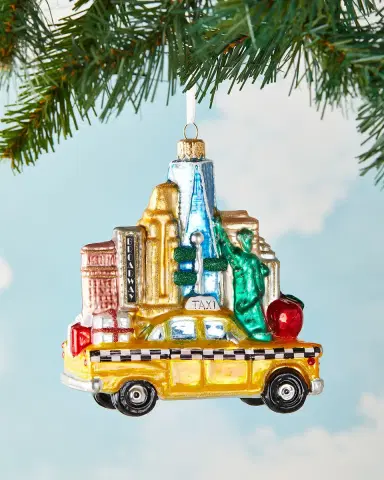 Exclusive NYC Taxi With Buildings Christmas Ornament | Thumbnail 2