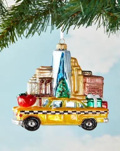 Exclusive NYC Taxi With Buildings Christmas Ornament | Thumbnail 3