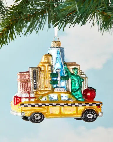 Exclusive NYC Taxi With Buildings Christmas Ornament | Thumbnail 4