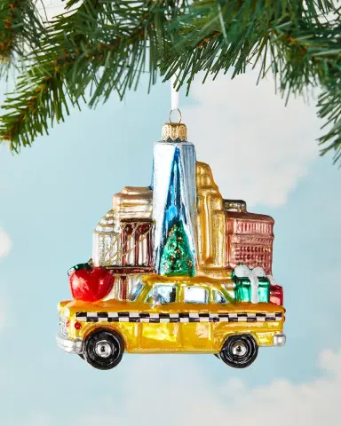 Exclusive NYC Taxi With Buildings Christmas Ornament | Thumbnail 1