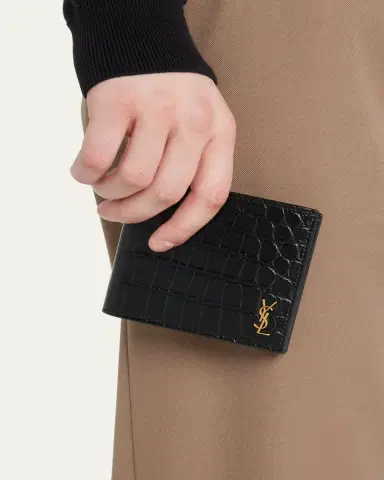 Saint Laurent Men's YSL Croc-Embossed Bi-Fold Wallet | Thumbnail 2 Saint Laurent Men's YSL Croc-Embossed Bi-Fold Wallet | Thumbnail 2
