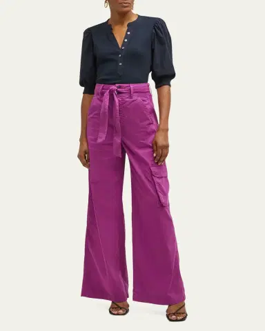 Veronica Beard Coralee Puff Sleeve Button-Front Top | Thumbnail 2