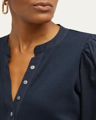 Veronica Beard Coralee Puff Sleeve Button-Front Top | Thumbnail 5