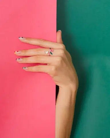 Bea Bongiasca Drop-Cut Rock Crystal Duo Colored Ring in Evergreen and Bubble Gum Pink Enamel | Thumbnail 2 Bea Bongiasca Drop-Cut Rock Crystal Duo Colored Ring in Evergreen and Bubble Gum Pink Enamel | Thumbnail 2