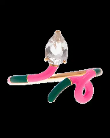 Bea Bongiasca Drop-Cut Rock Crystal Duo Colored Ring in Evergreen and Bubble Gum Pink Enamel | Thumbnail 4 Bea Bongiasca Drop-Cut Rock Crystal Duo Colored Ring in Evergreen and Bubble Gum Pink Enamel | Thumbnail 4