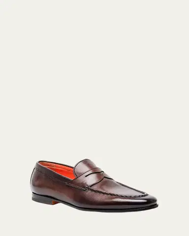Santoni Men's Door Burnished Leather Penny Loafers | Thumbnail 2 Santoni Men's Door Burnished Leather Penny Loafers | Thumbnail 2