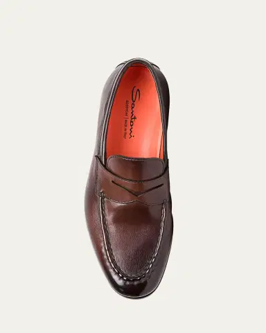 Santoni Men's Door Burnished Leather Penny Loafers | Thumbnail 3 Santoni Men's Door Burnished Leather Penny Loafers | Thumbnail 3