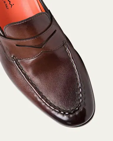 Santoni Men's Door Burnished Leather Penny Loafers | Thumbnail 5 Santoni Men's Door Burnished Leather Penny Loafers | Thumbnail 5