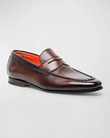 Santoni Men's Door Burnished Leather Penny Loafers | Thumbnail 6 Santoni Men's Door Burnished Leather Penny Loafers | Thumbnail 6