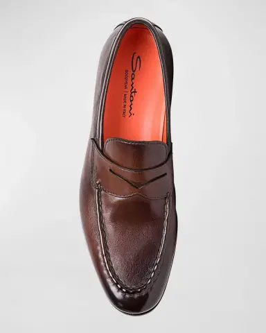 Santoni Men's Door Burnished Leather Penny Loafers | Thumbnail 7 Santoni Men's Door Burnished Leather Penny Loafers | Thumbnail 7