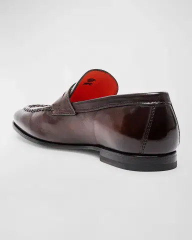 Santoni Men's Door Burnished Leather Penny Loafers | Thumbnail 8 Santoni Men's Door Burnished Leather Penny Loafers | Thumbnail 8