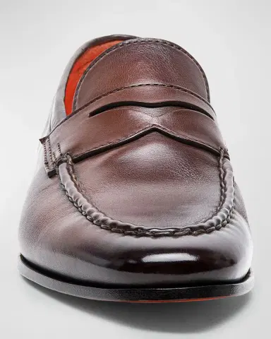 Santoni Men's Door Burnished Leather Penny Loafers | Thumbnail 9 Santoni Men's Door Burnished Leather Penny Loafers | Thumbnail 9
