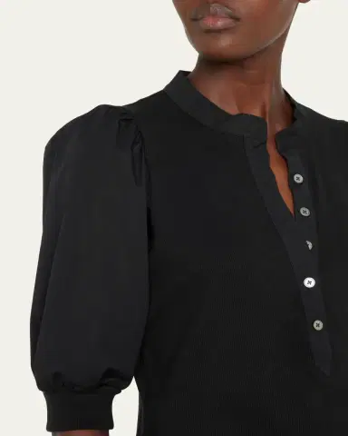 Veronica Beard Coralee Puff Sleeve Button-Front Top | Thumbnail 5