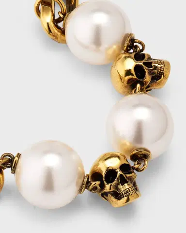 McQueen Pearly Chain and Skull Bracelet | Thumbnail 2