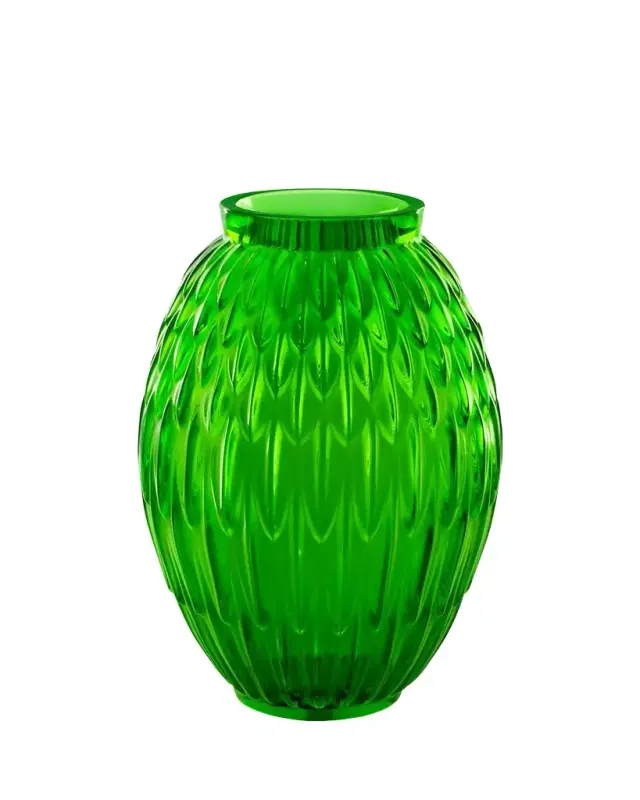 Lalique Green Meadow Plumes Vase