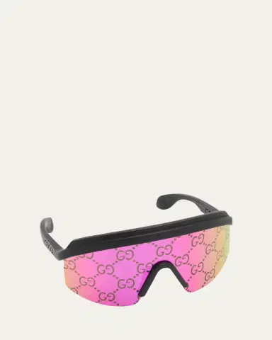 Gucci Men's Monogram-Lens Acetate Mask Sunglasses | Thumbnail 2