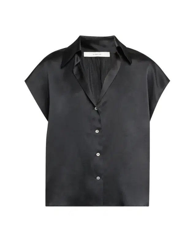 Vince Cap-Sleeve Ruched-Back Silk Blouse