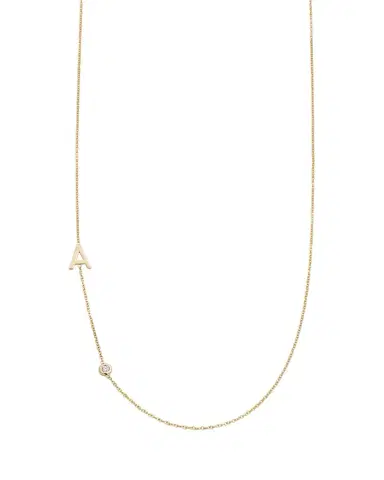 Zoe Lev Jewelry 14K Gold symmetrical Initial and Bezel Diamond Necklace, 16-18"L | Thumbnail 1 Zoe Lev Jewelry 14K Gold symmetrical Initial and Bezel Diamond Necklace, 16-18"L | Thumbnail 1