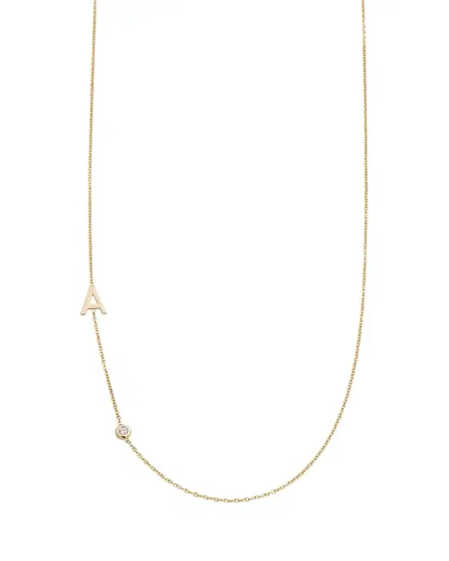Zoe Lev Jewelry 14K Gold symmetrical Initial and Bezel Diamond Necklace, 16-18"L
