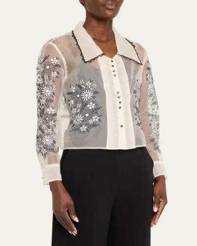 Bode Penny Geometric Floral Silk Top | Thumbnail 4