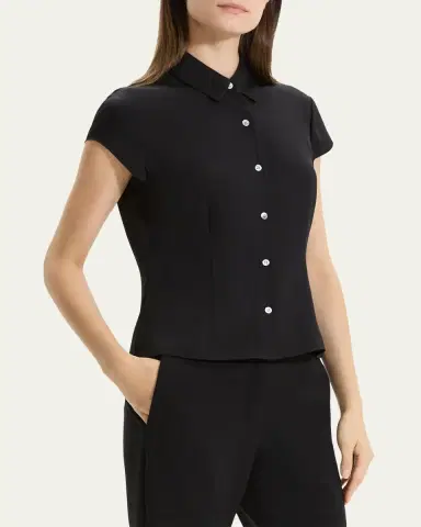 Theory Cap-Sleeve Modern Silk Georgette Blouse | Thumbnail 4 Theory Cap-Sleeve Modern Silk Georgette Blouse | Thumbnail 4