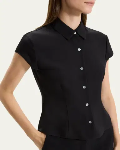 Theory Cap-Sleeve Modern Silk Georgette Blouse | Thumbnail 5 Theory Cap-Sleeve Modern Silk Georgette Blouse | Thumbnail 5