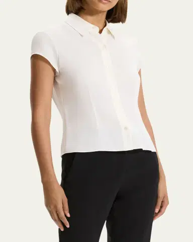 Theory Cap-Sleeve Modern Silk Georgette Blouse | Thumbnail 8 Theory Cap-Sleeve Modern Silk Georgette Blouse | Thumbnail 8