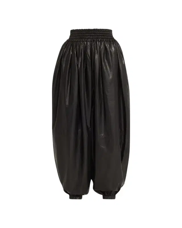 High-Waist Gathered Leather Pants
