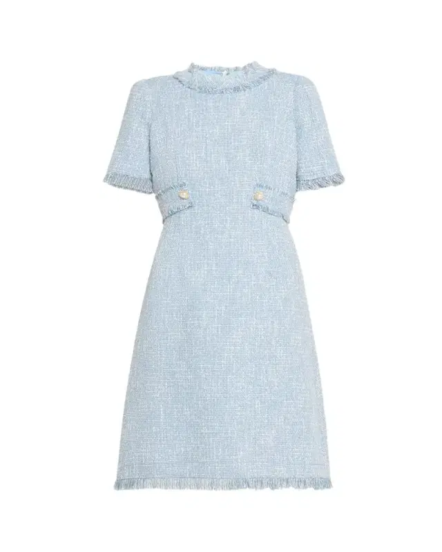 Rickie Freeman for Teri Jon Fringe-Trim Boucle Tweed Dress
