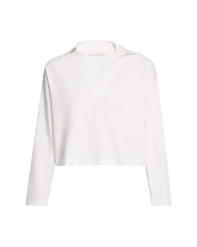 Vince Easy Cotton Long-Sleeve Pullover Polo Top