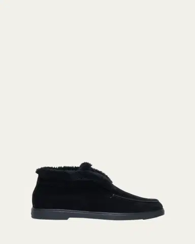 Santoni Fortune Shearling Suede Loafer Booties | Thumbnail 3