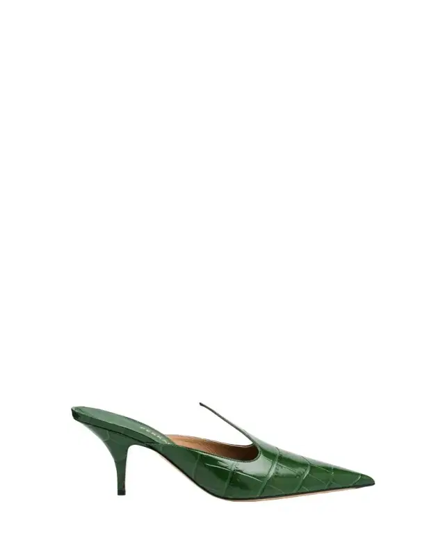 Avril Croc-Embossed Leather Mule Pumps