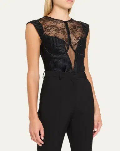 Livy Palace Quilted Satin & Floral Lace Bodysuit | Thumbnail 4 Livy Palace Quilted Satin & Floral Lace Bodysuit | Thumbnail 4