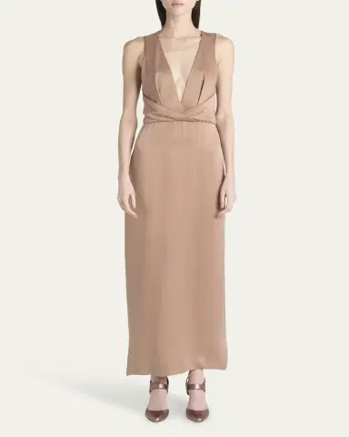 Giorgio Armani Long Crossover Back Slit Silk Dress | Thumbnail 2