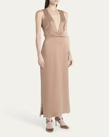 Giorgio Armani Long Crossover Back Slit Silk Dress | Thumbnail 4