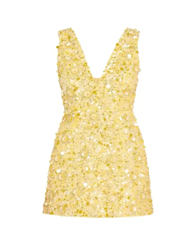 ALICE + OLIVIA Tatum Embellished Deep V Lantern Skirt Mini Gown