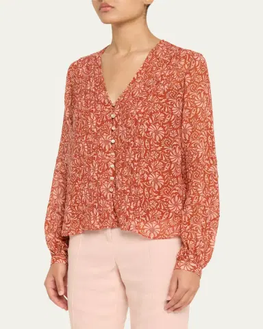Veronica Beard Calvin Printed Long-Sleeve Blouse | Thumbnail 4
