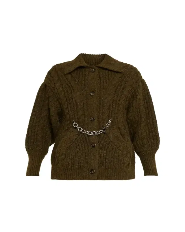 Sculpted Collared Cardigan With Chain