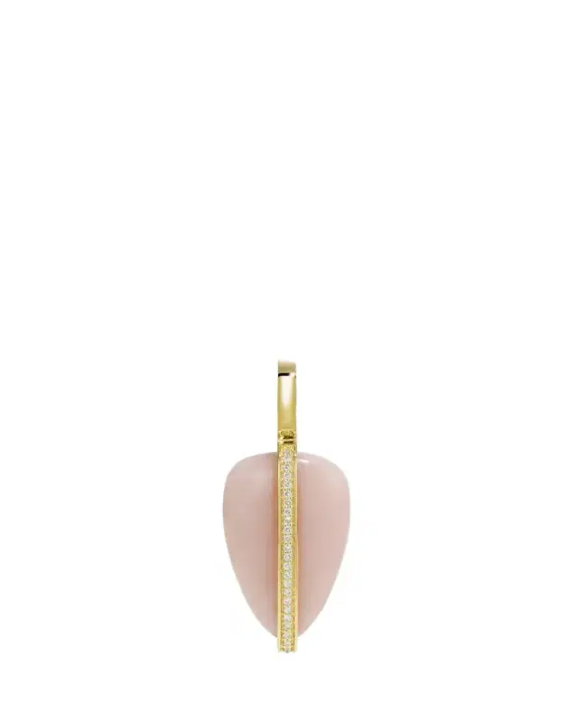 By Pariah 14K Yellow Gold Small Diamond Pebble Pendant with Pink Opal