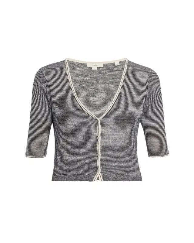 Vince Micro-Stripe V-Neck Cardigan
