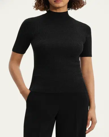 Theory Leenda Regal Merino Wool Short-Sleeve Mock-Neck Top | Thumbnail 4