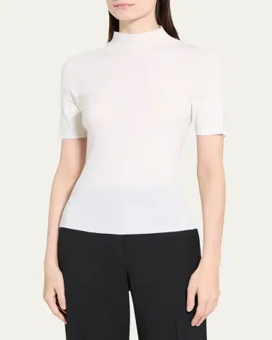 Theory Leenda Regal Merino Wool Short-Sleeve Mock-Neck Top | Thumbnail 9