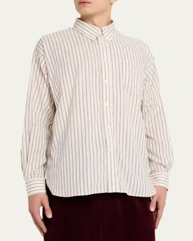 Willy Chavarria Men's Veterano Stripe Button-Down Shirt with Pocket | Thumbnail 4
