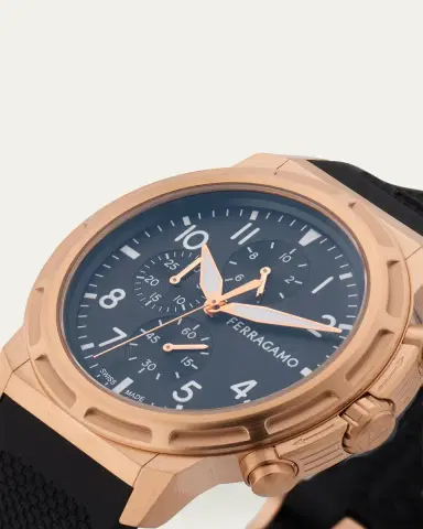 Ferragamo Sport Chrono 44mm IP Rose Gold Silicone Watch | Thumbnail 3