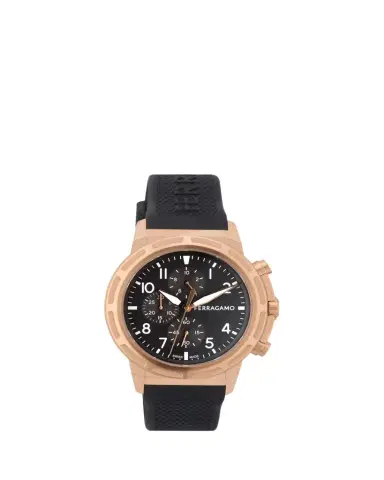 Ferragamo Sport Chrono 44mm IP Rose Gold Silicone Watch | Thumbnail 1