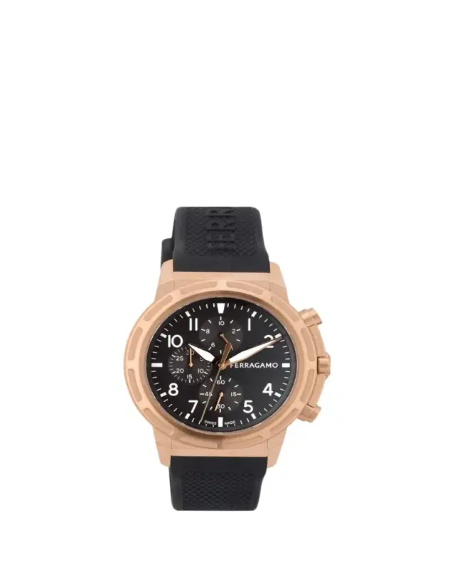 Ferragamo Sport Chrono 44mm IP Rose Gold Silicone Watch