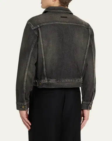 Fear of God Men's Washed Black Denim Trucker Jacket | Thumbnail 7 Fear of God Men's Washed Black Denim Trucker Jacket | Thumbnail 7