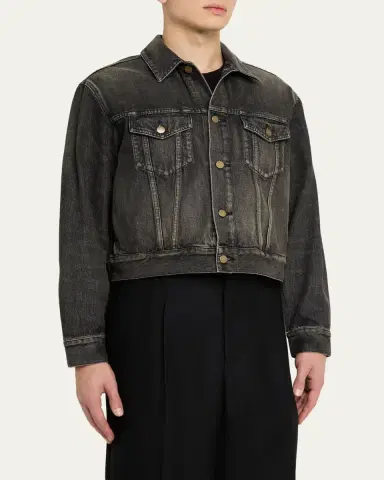 Fear of God Men's Washed Black Denim Trucker Jacket | Thumbnail 8 Fear of God Men's Washed Black Denim Trucker Jacket | Thumbnail 8